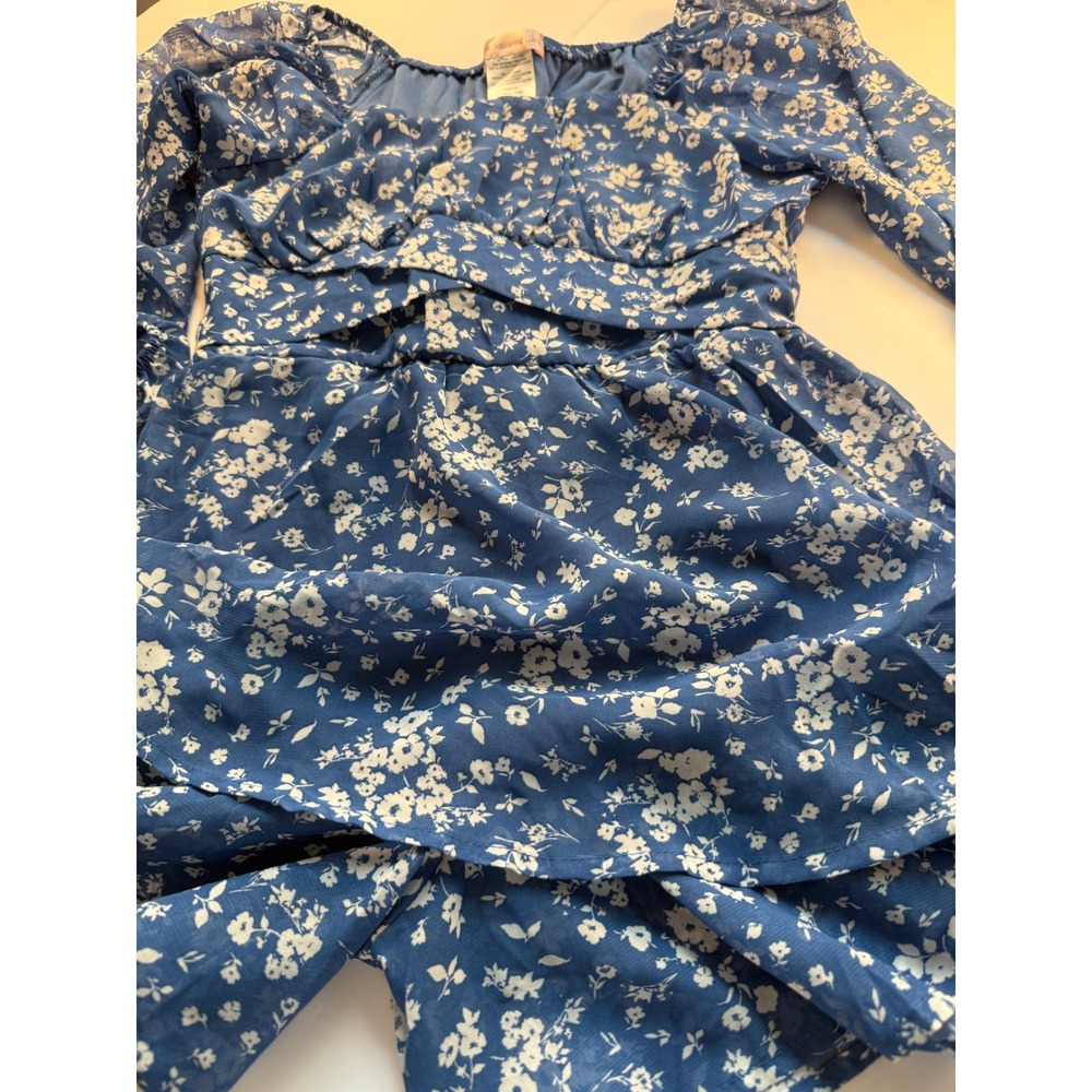 Floral Romper Juniors Size 7 Blue New Cottagecore Puff Sleeve Boho